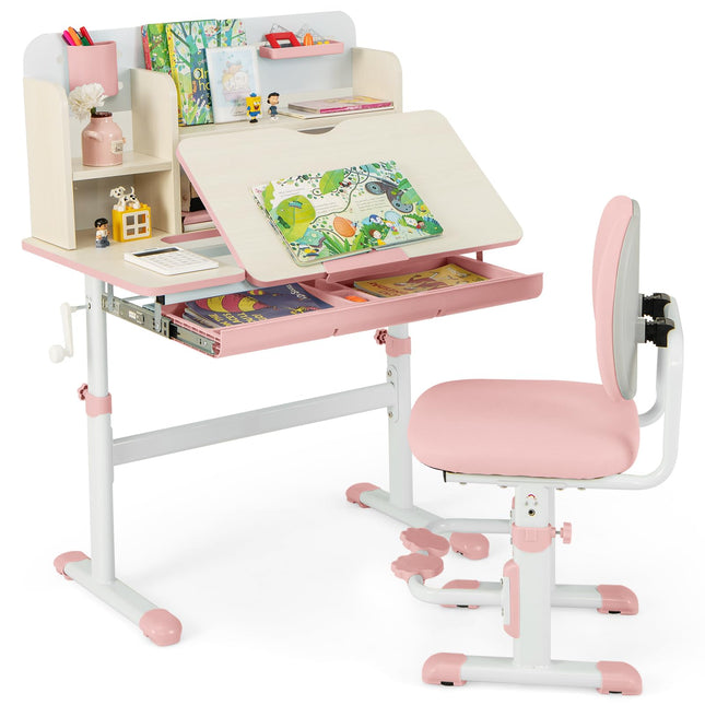 Costzon Kids Desk and Chair Set, Height Adjustable Children School Study Table and Chair Set