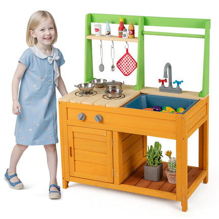 Costzon Mud Kitchen for Kids Outdoor Wooden Play Kitchen w/Stoves
