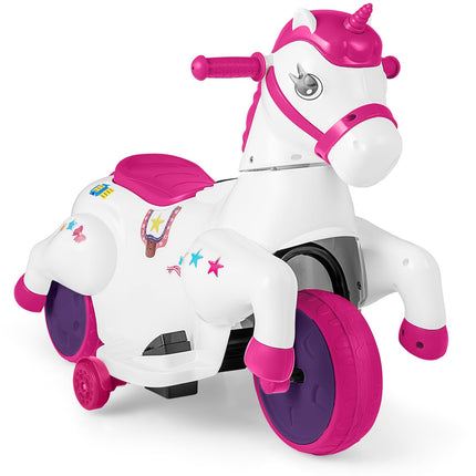 Costzon Ride on Car, 12V Ride on Toys for Toddlers Pony w/Training Wheels. Motorized Play Horse, Kids Car Motorcycle