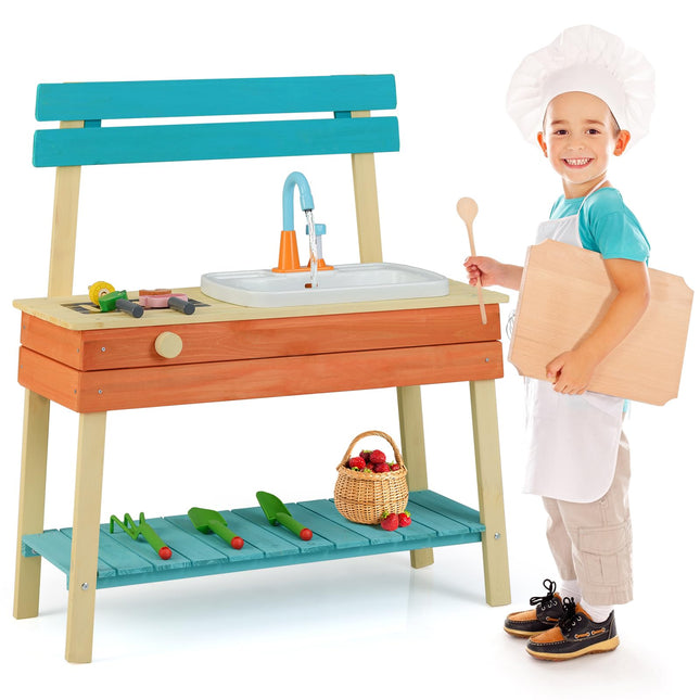 Mud Kitchen and Barbecue Grill Combo Pretend Play Kitchen for Toddler