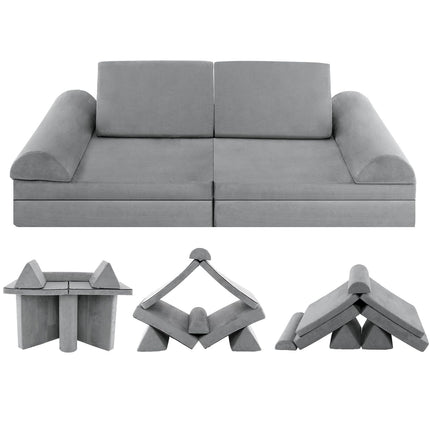 Costzon Convertible Kids Couch, Modular Folding Sofa Playset with Portable Handle, 8-Piece