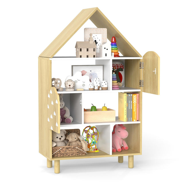 Costzon Kids Dollhouse Bookshelf w/Anti-toppling Devices & Solid Wood Legs