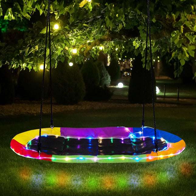 Costzon 700 lbs 60" Giant Platform Swing with Light, Tree Swing with Adjustable Hanging Ropes