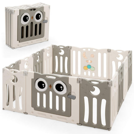 Costzon Foldable Baby Playpen, 14-Panel Baby Fence with Lock Door