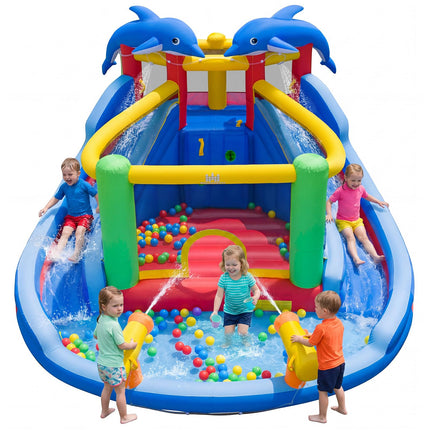 BOUNTECH Inflatable Water Slide | Dolphin Style 6 in 1 Bouncy Castle with Dual Slides