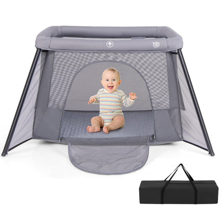 BABY JOY 2 in 1 Travel Crib, Portable Baby Playpen with Soft Washable Mattress
