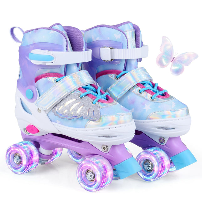 4-Size Adjustable Quad Skates Light-up Wheels Safety Protection