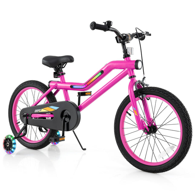 BABY JOY Lighted Kids Bike, 16 18 Inch Children Bicycle with 7-Mode LED Lighted Frame