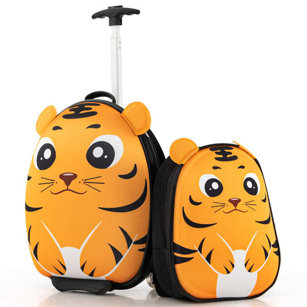 BABY JOY 2 Pcs Kids Luggage Set, 16" Kids Rolling Suitcase w/ 12" Backpack