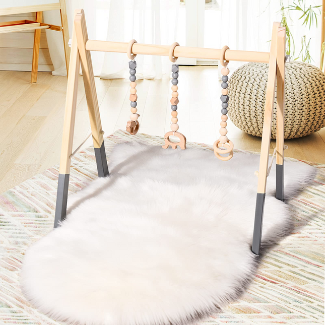 BABY JOY Portable Wooden Baby Gym, Foldable Baby Play Gym Frame, Baby Exercise Activity Gym Hanging Bar