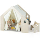 Costzon 6-in-1 Kids Tent, Large Wooden Frame Playhouse with Table and Chair Set