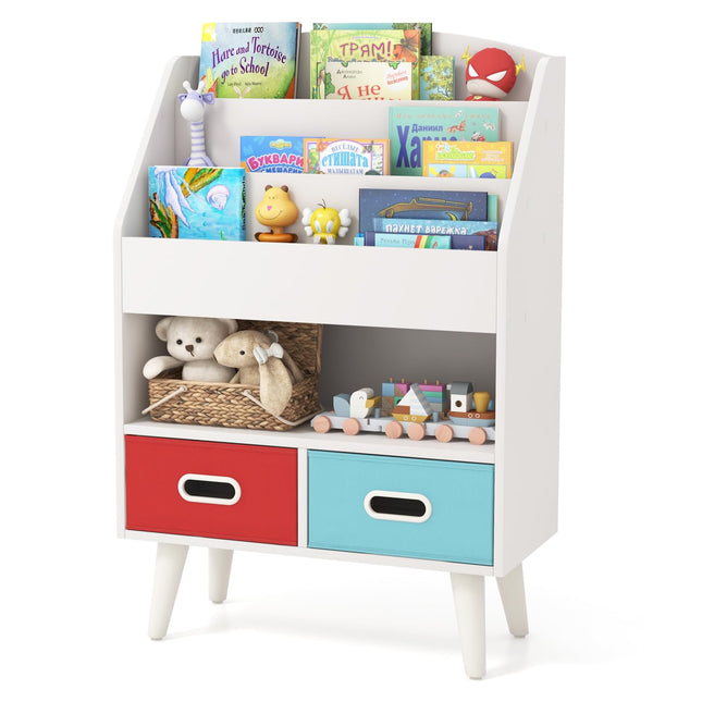 Costzon Kids Bookshelf, 5-Tier Wooden Children’s Book Rack with 2 Cube Bins for Books and Toys