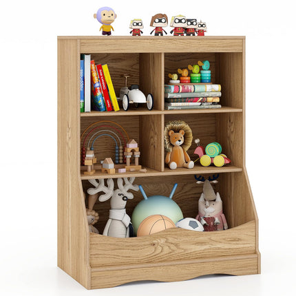 Costzon Toy Storage Organizer, 5-Cubby Kids Bookshelf with Footboard and Anti-Tipping Devices