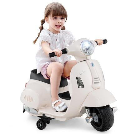 Costzon Toddler Motorcycle, Licensed Vespa Ride on Motorcycle with Training Wheels, Battery Powered Motorbike