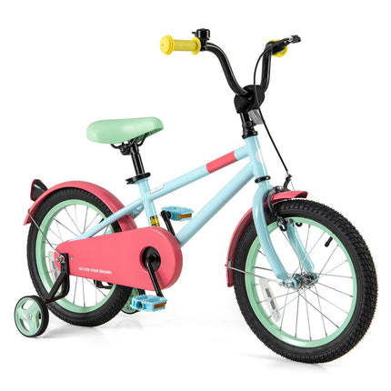 BABY JOY Colorful Macarons Kids Bike, 16 Inch Sporty Children's Bicycle with Training Wheels