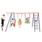 Costzon Swing Sets for Backyard, 6 in 1 Heavy-Duty Metal Swing Set with 2 Swings