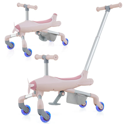 Costzon Push Car for Toddlers, 2 in 1 Stroller Sliding Walking Car with LED Flashing Wheels, Removable & Adjustable Push Handle