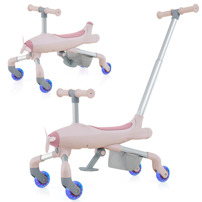 Costzon Push Car for Toddlers, 2 in 1 Stroller Sliding Walking Car with LED Flashing Wheels, Removable & Adjustable Push Handle