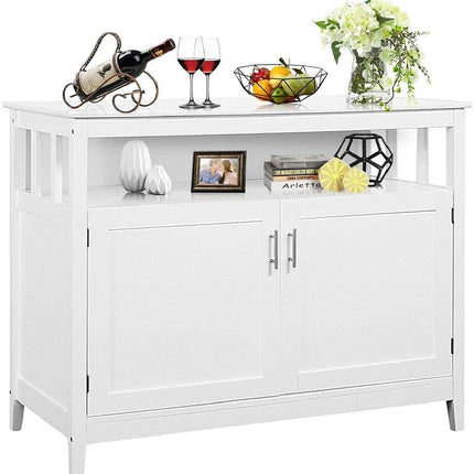 Free Standing Storage Chest with 2 Level Cabinets and Open Shelf - Costzon