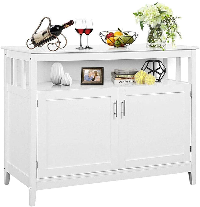 Free Standing Storage Chest with 2 Level Cabinets and Open Shelf - Costzon