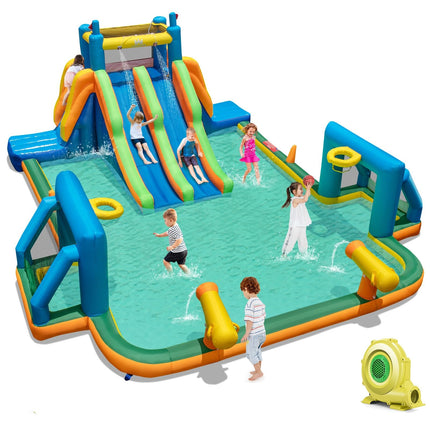 BOUNTECH Inflatable Water Slide, 19x17FT Mega Waterslide Park Dual Long Slides for Racing Fun w/Dual Climbing Wall