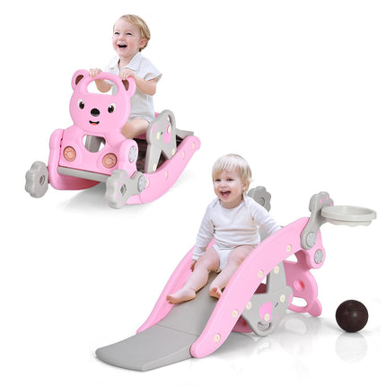 Costzon 5 in 1 Toddler Slide Rocking Toy, Slide for Kids with Detachable Stool, Foldable Climber Playground Slide