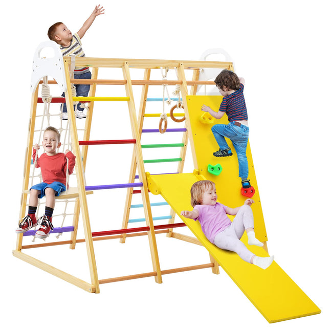 Kids Indoor Playground Jungle Gym with Slide, Climbing Rock/Net -  Costzon