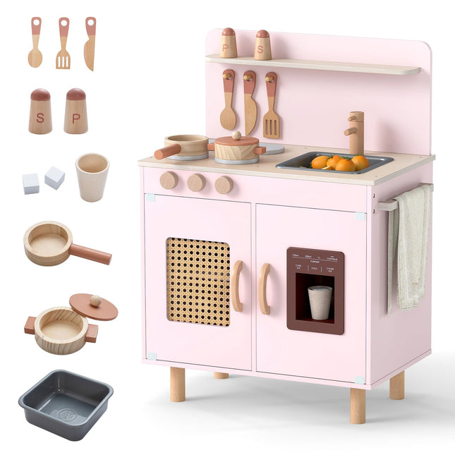 Costzon Kids Kitchen Playset | Little Chef Wooden Pretend Play Toy w/Realistic Ice Maker