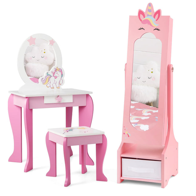 Costzon Kids Vanity Set & Jewelry Armoire Cabinet