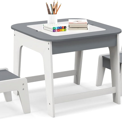 Costzon Kids Table and Chair Set, 3-in-1 Wooden Activity Table with Removable Tabletop