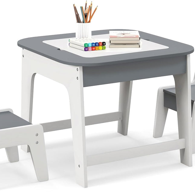 Costzon Kids Table and Chair Set, 3-in-1 Wooden Activity Table with Removable Tabletop