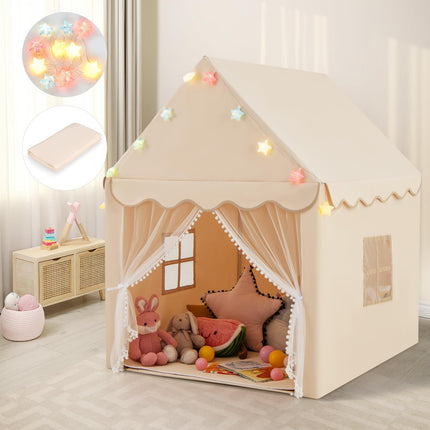 Costzon Kids Play Tent, Playhouse Tent w/ Washable Cotton Mat, Star String Lights