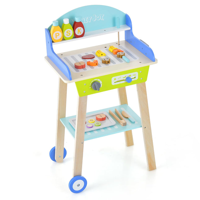 Costzon Kids Barbecue Grill Playset, Wooden Pretend Cooking Truck with 21 Play Food & Barbecue Accessories