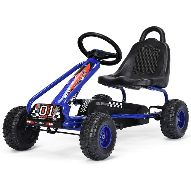 4 Wheel Pedal Powered Ride On Toys, Outdoor Racer Pedal Car with Adjustable Seat - Costzon