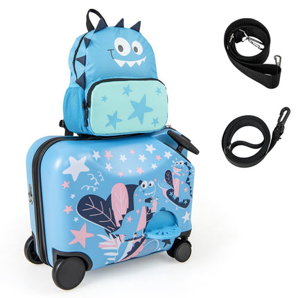 Costzon 2PC Kids Luggage Set, 3 in 1 Toddler 18" Ride-on & Carry-on Hardshell Suitcase with Wheels