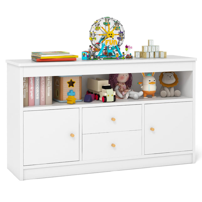 Costzon Kids Toy Storage Organizer, Wooden Children Bookshelf Storage Chest w/Open Shelf