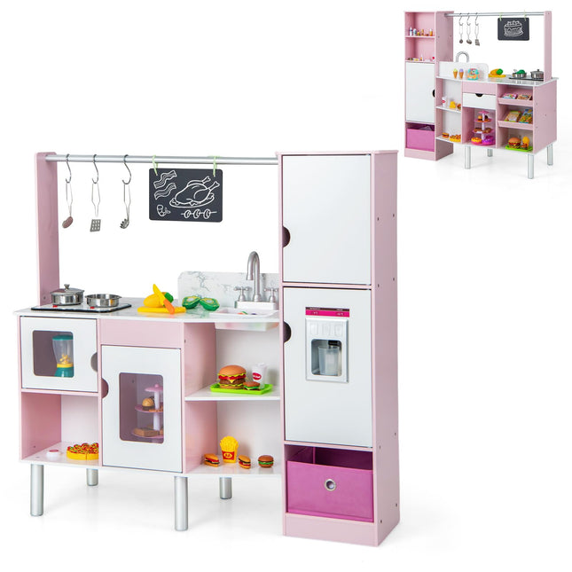 Costzon 2-in-1 Kids Kitchen Playset & Grocery Store, Double-Sided Pretend Play Kitchen with Light & Sound