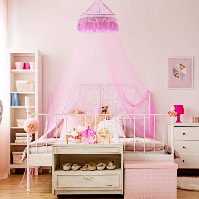 Elegant Lace Bed Mosquito Netting Mesh Canopy Princess Round Dome Bedding Net for Girls