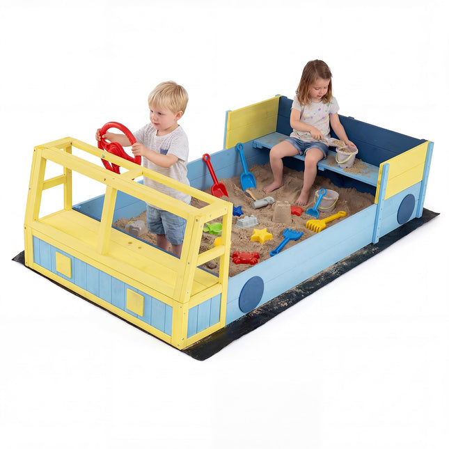 Costzon Sandbox Fir Wood Car-Theme Sand Pit
