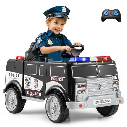Costzon Ride on Police Car, 12V Battery Powered Electric Cop Cars for Kids w/3 Speeds, Megaphone
