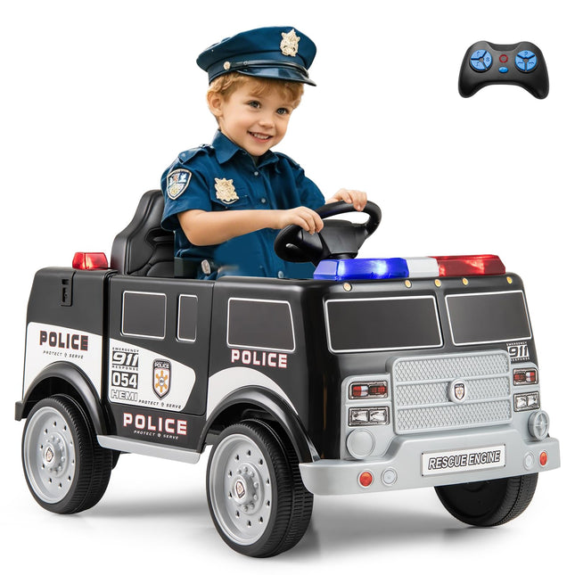 Costzon Ride on Police Car, 12V Battery Powered Electric Cop Cars for Kids w/3 Speeds, Megaphone