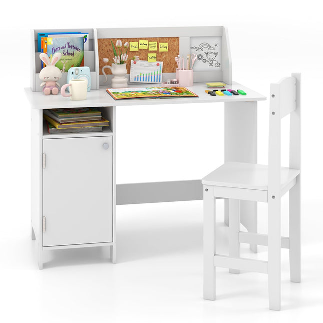 Costzon Kids Desk and Chair Set, Wooden Children Study Table with Hutch