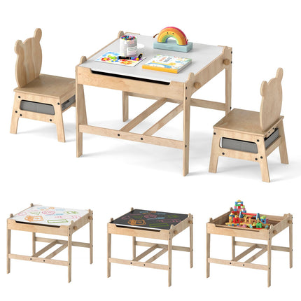 Costzon Kids Table and Chairs 4 in 1 Wooden Activity Desk Set (Bear Shape)