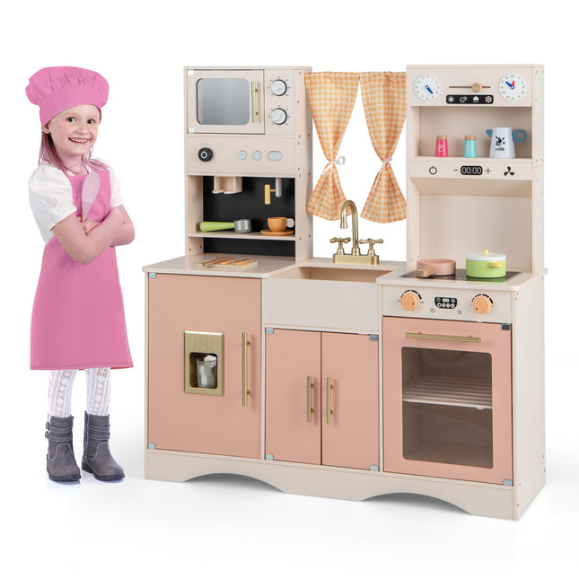 Costzon Kids Kitchen Playset, Wooden Pretend Play Kitchen, Toy Kitchen for Toddler Ages 3+