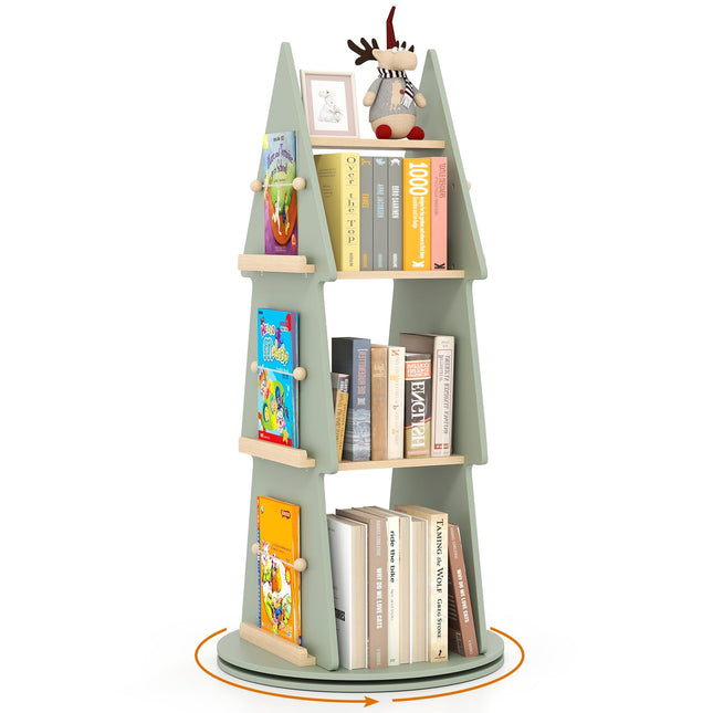 Costzon 4-Tier Kids Corner Book Shelf for Small Space 360° Display Spinning