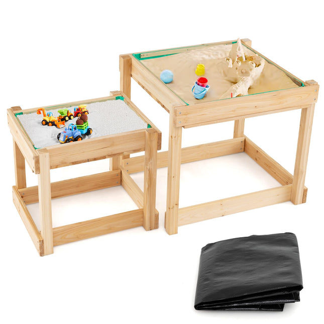 Costzon Sand Table, 2 PCS Wood Kids Sensory Table with Protective Cover