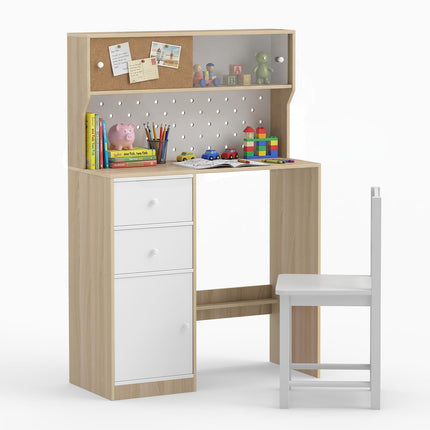 Costzon Wooden Kids Desk and Chair with Hutch and Pegboard