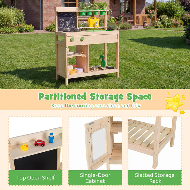 Costzon Mud Kitchen Wooden Toddler Pretend Cooking Playset
