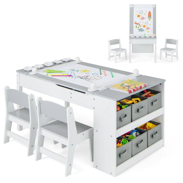 2 in 1 Kids Art Table and 2 Chair Set | Kids Drawing Table with Large Storage