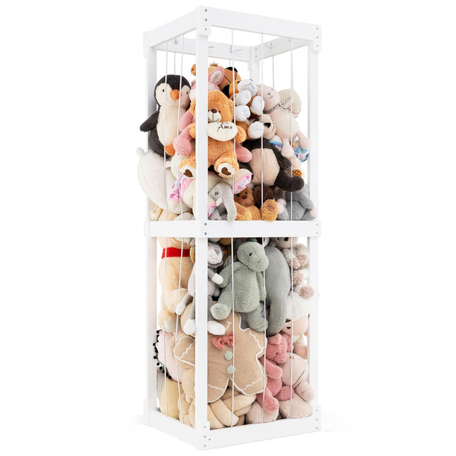 Costzon Extra Large Stuffed Animal Storage, Wooden Stuff Animal Organizer with Elastic Cords